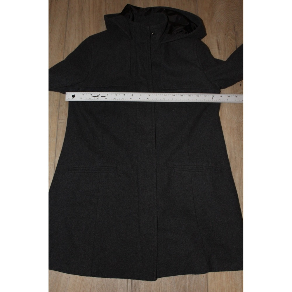 A New Day Charcoal Grey Hooded‎ Trench Coat Mid Length Zip Snap Front Jacket - Picture 7 of 8